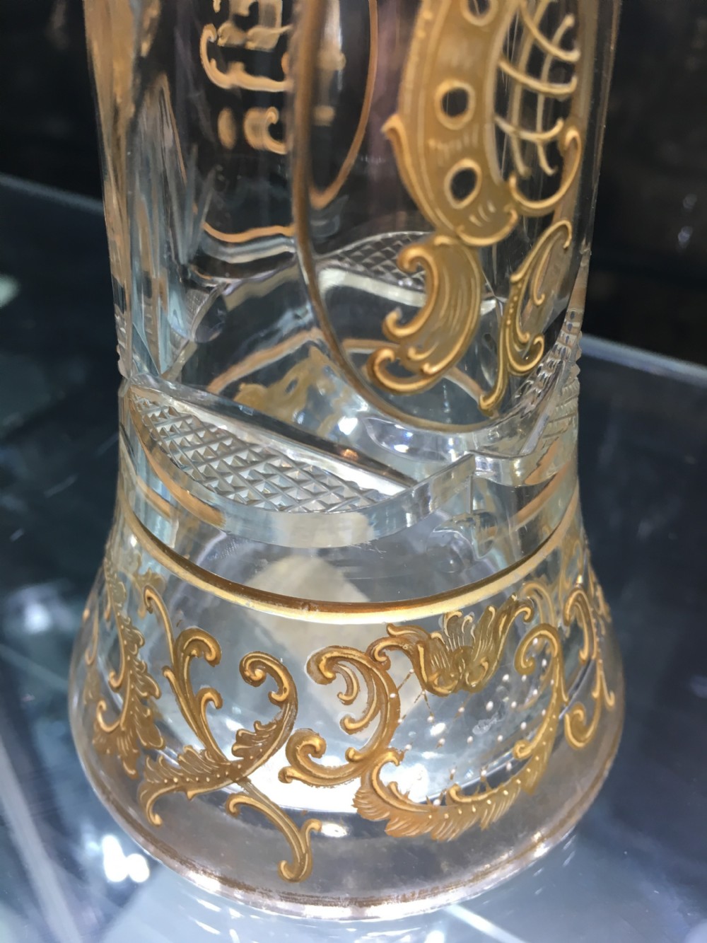St Louis Crystal Gilt & Cut Glass Vase with Rococo Scrolls & Cut with Sunbursts & Hatched Panels c1890 View V