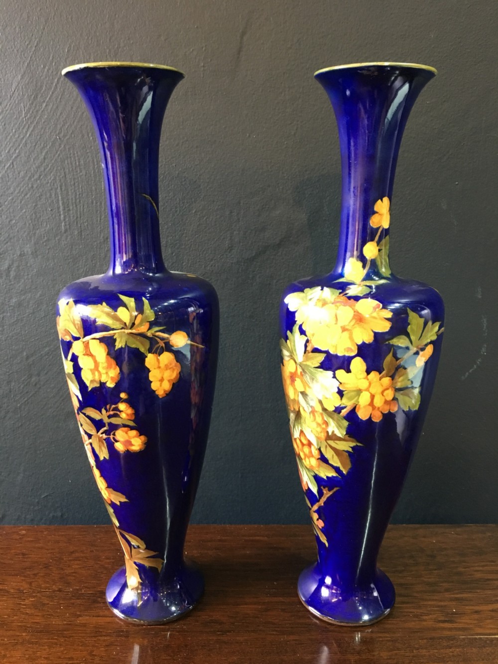 Emily J Gilman Signed Royal Doulton Pair of Faience Vases Painted with Flowering Stems c1900 View II