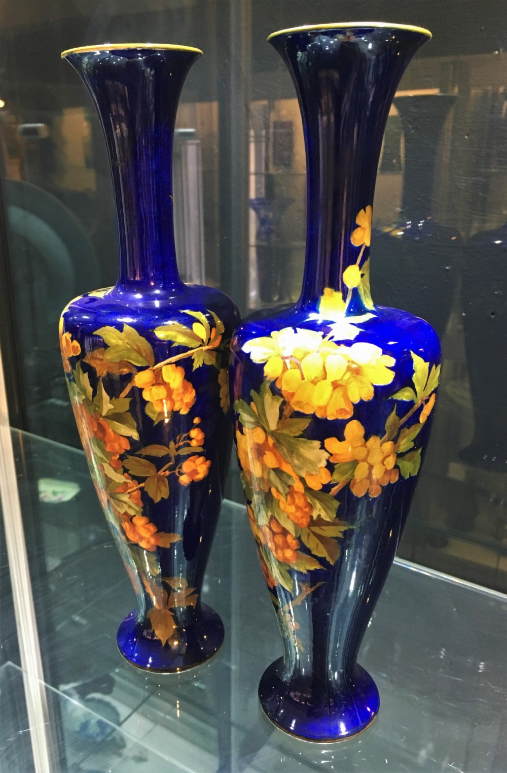 Emily J Gilman Signed Royal Doulton Pair of Faience Vases Painted with Flowering Stems c1900 View IV