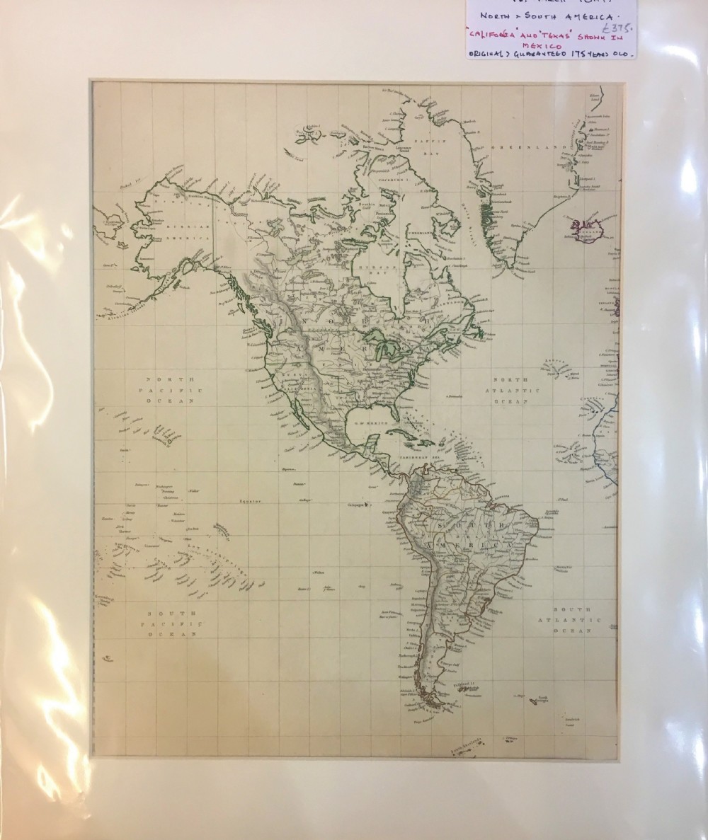 Antique Map of North & South America 'California' 'Texas' Shown in Mexico 1841