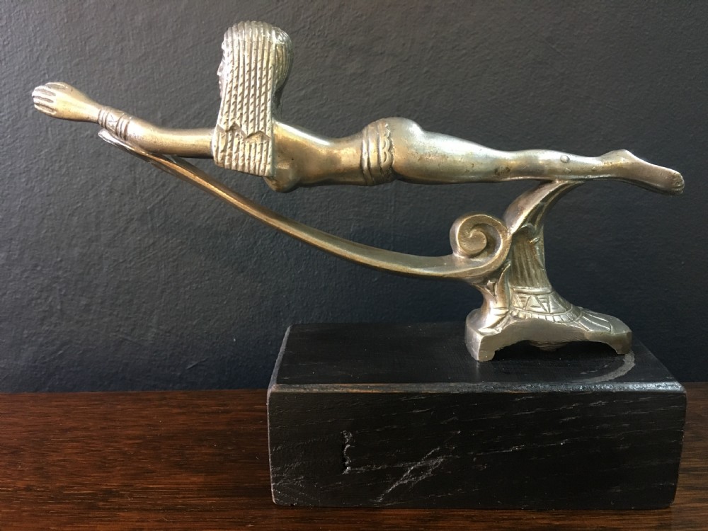 Rare French Bronze Car Mascot of an Egyptian Swimmer 1920s View V