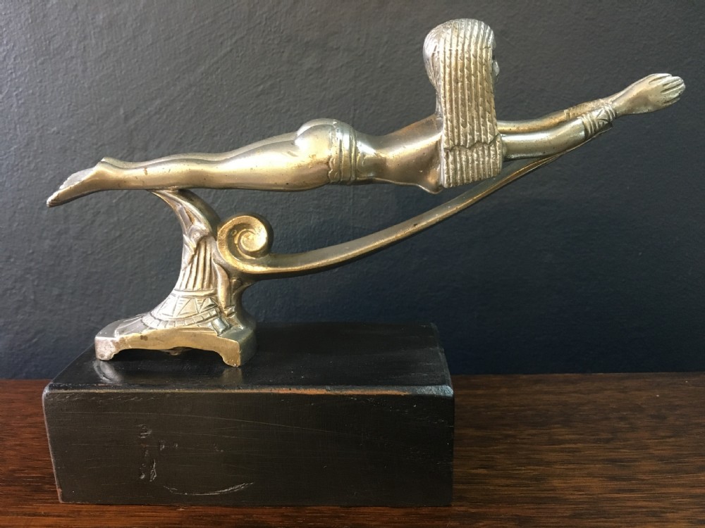 Rare French Bronze Car Mascot of an Egyptian Swimmer 1920s View VI
