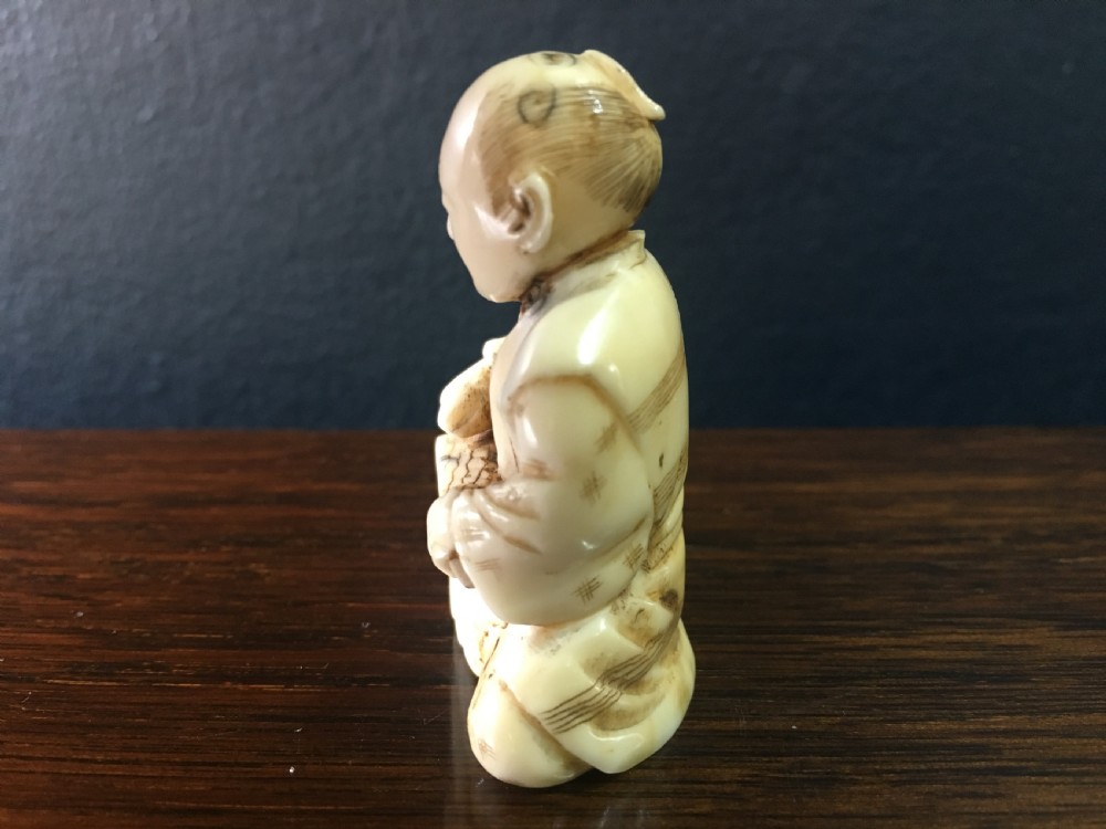 Meiji Period Ivory Okimono Man with Tree Stump C19th View II
