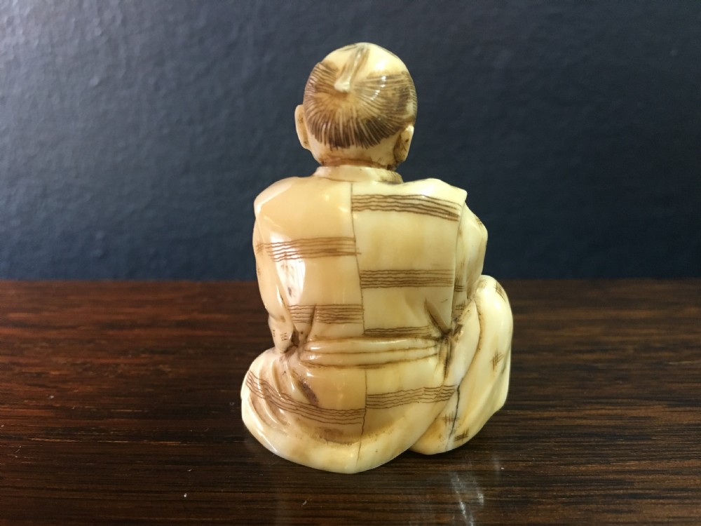 Meiji Period Ivory Okimono Man with Tree Stump C19th View III
