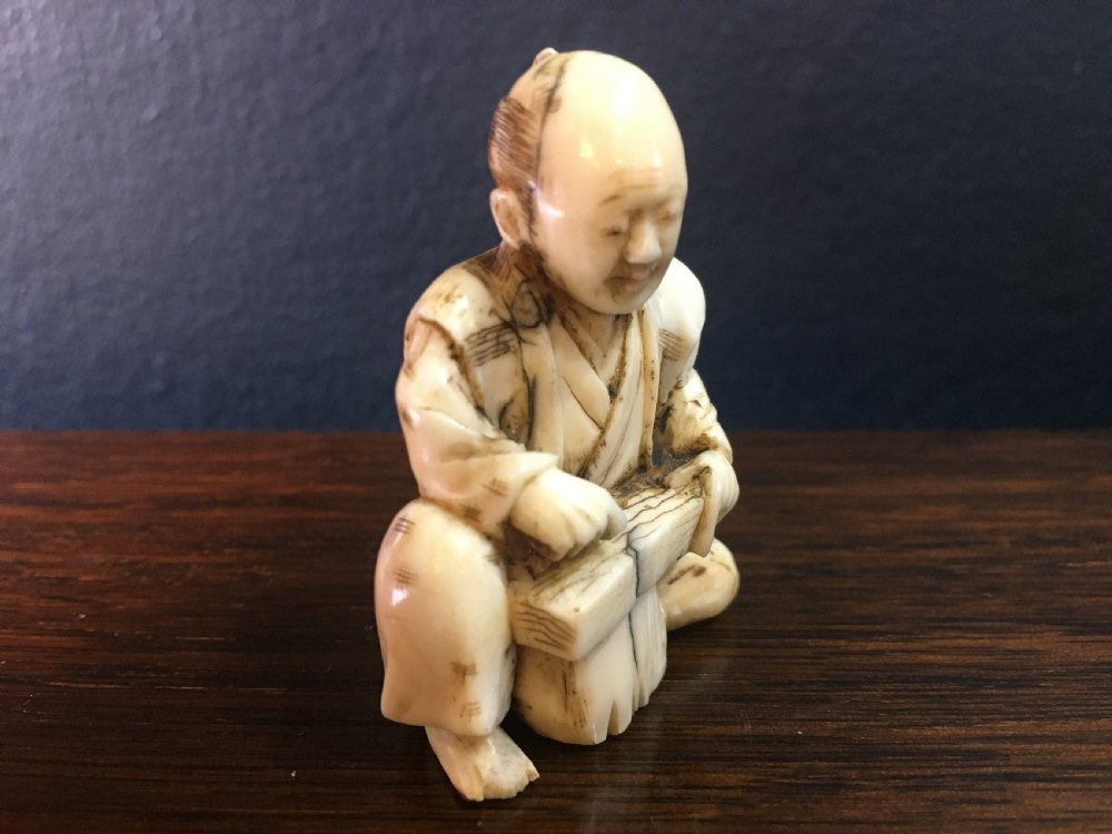 Meiji Period Ivory Okimono Man with Tree Stump C19th View IV