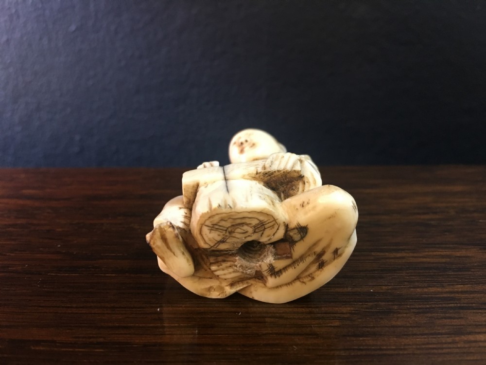 Meiji Period Ivory Okimono Man with Tree Stump C19th View V