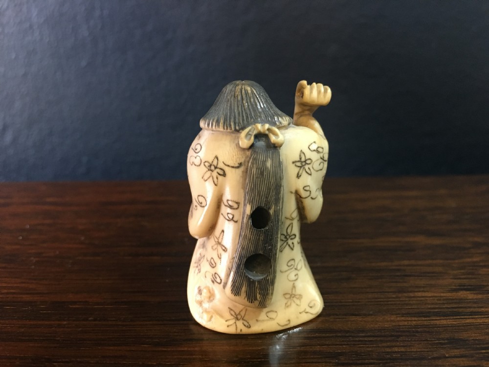Signed Meiji Period Ivory Netsuke of Deity & Ononi C19th View II