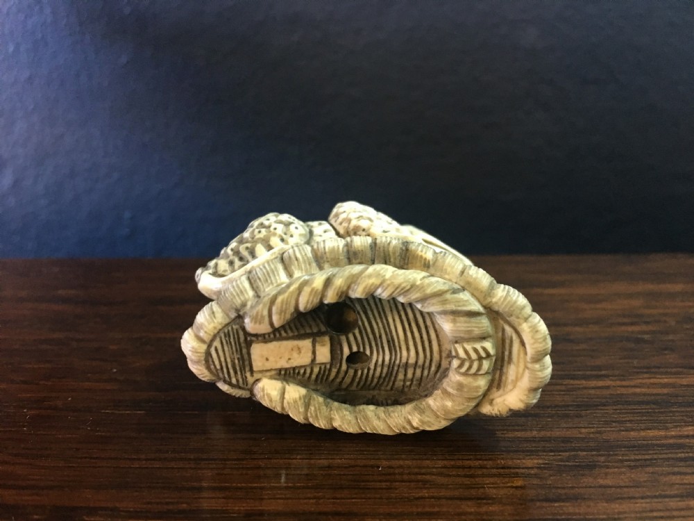 Signed Meiji Period Ivory Netsuke of a Toad on Sandal C19th View IV