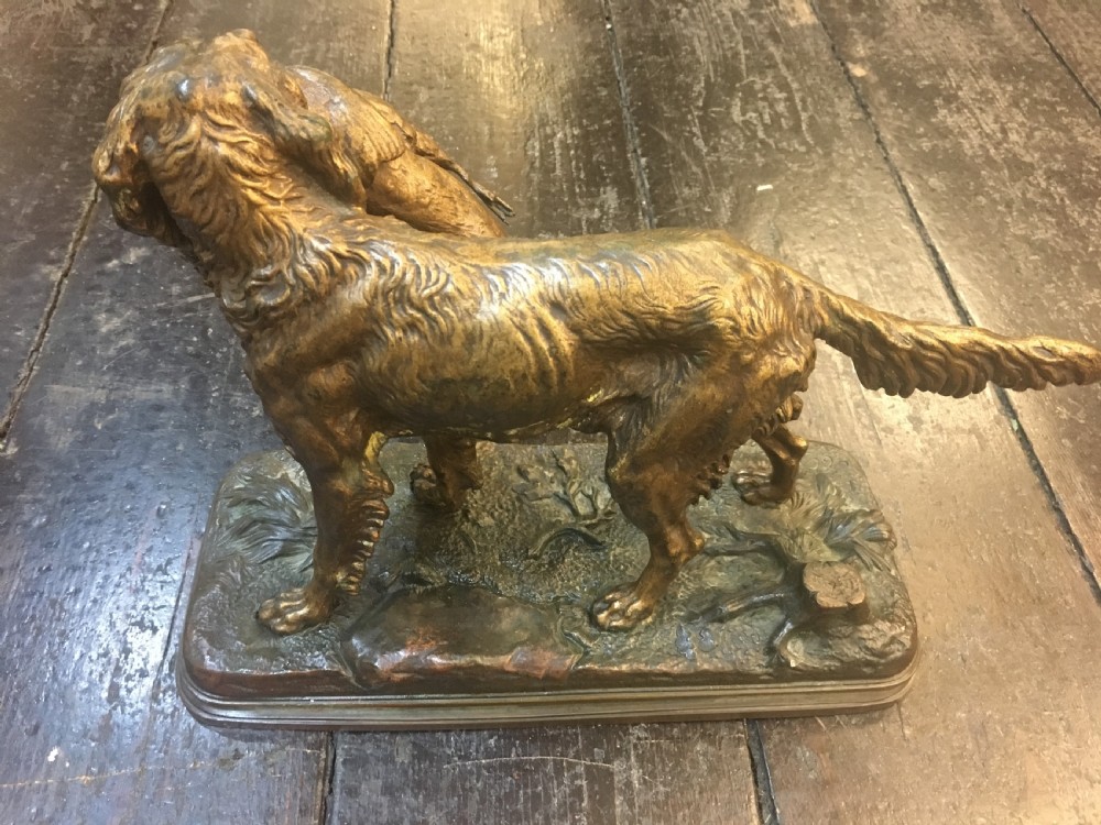 Alfred Dubucand Signed Hunting Dog  (Flat-coat Retriever) Cold Cast Bronze Original C19th View IV