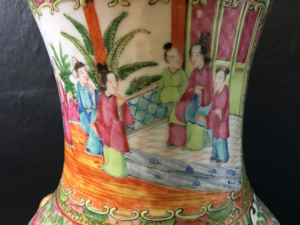 Cantonese Vase Cartouched Scenes of ladies in Interior & Flower & Bird | Mask Ring Ears C19th View III