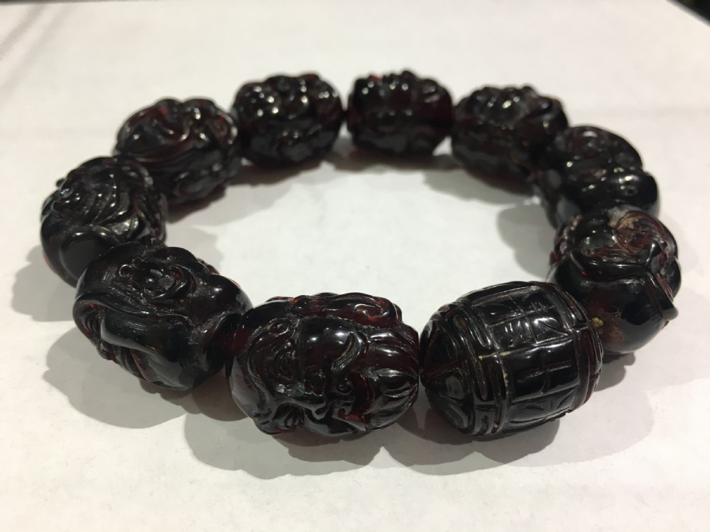 Chinese Carved Amber Beads C19th