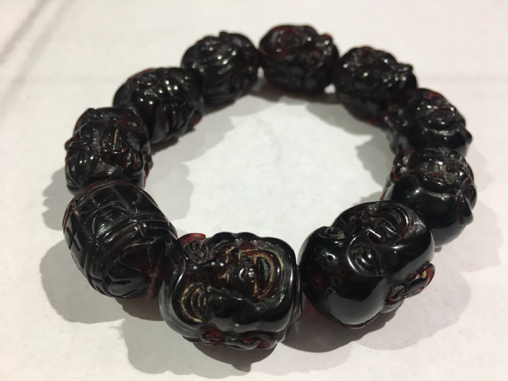 Chinese Carved Amber Beads C19th View II