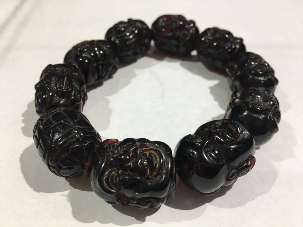 Chinese Carved Amber Beads C19th View III