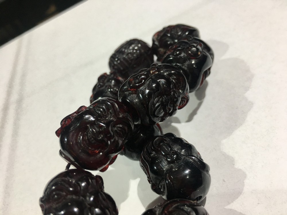 Chinese Carved Amber Beads C19th View VI