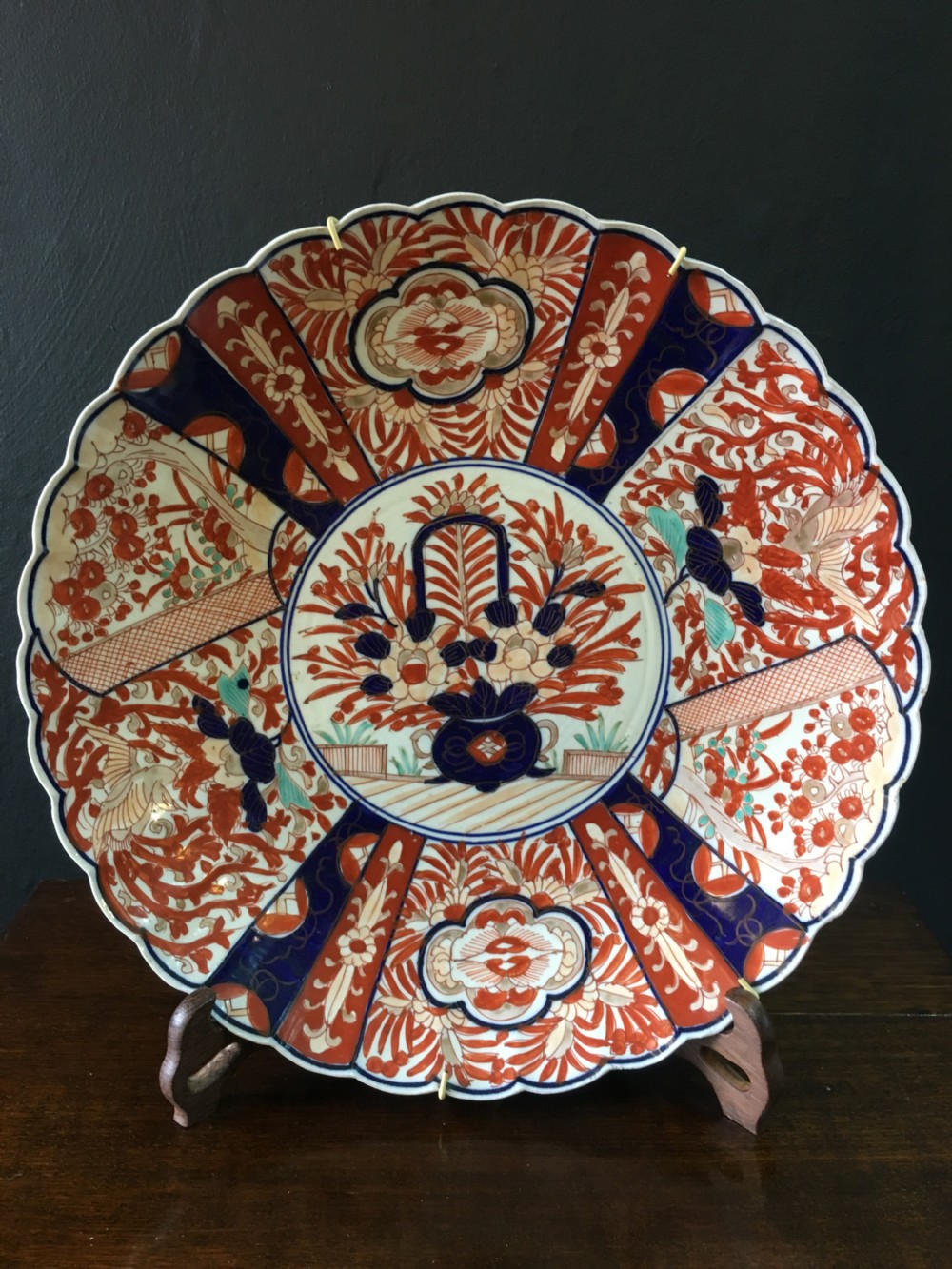 Meiji Period Imari Charger Fluted with Flower Basket Motif C19th