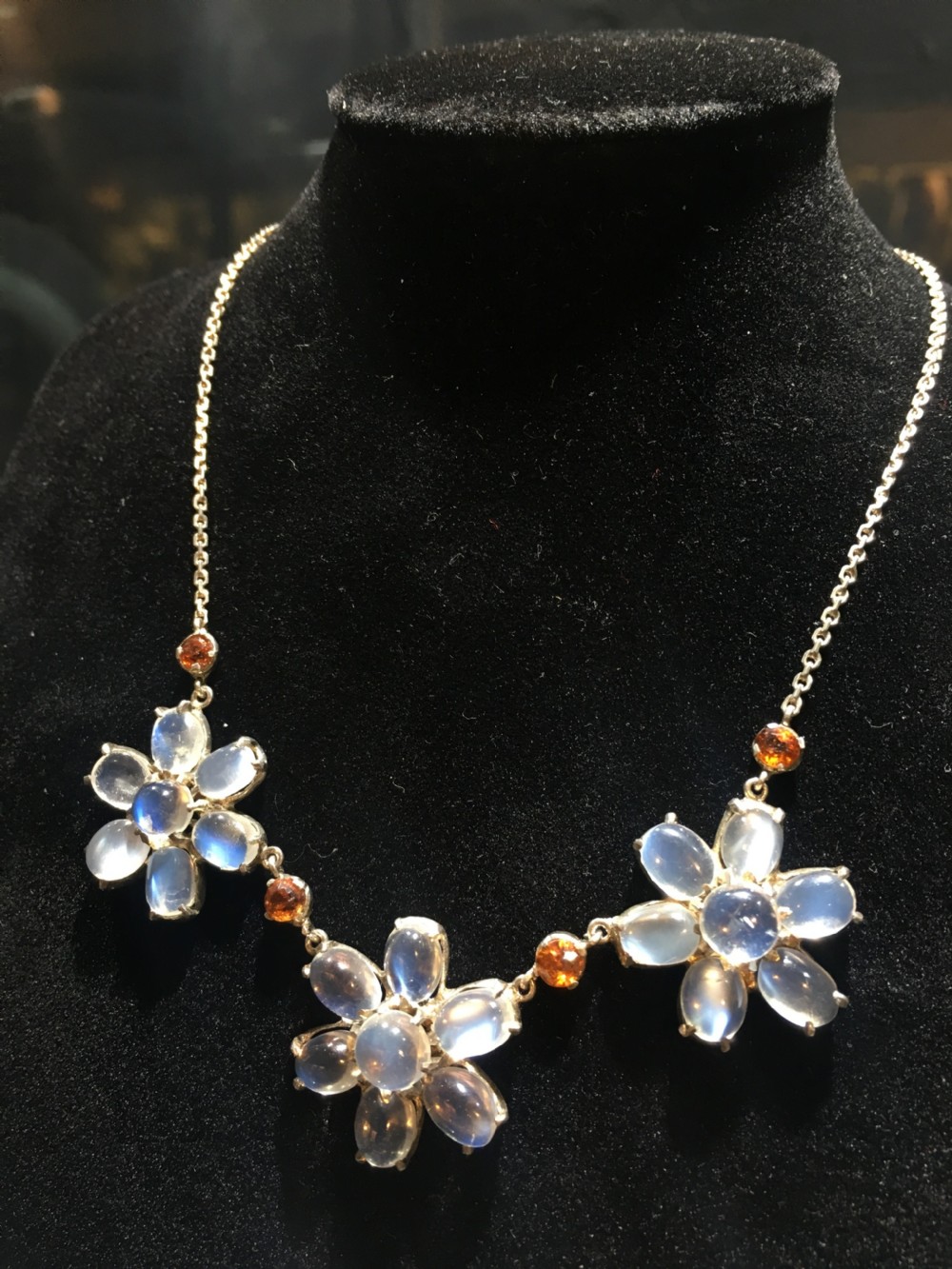 Victorian Sterling Silver Moonstone & Fire Opal Necklace