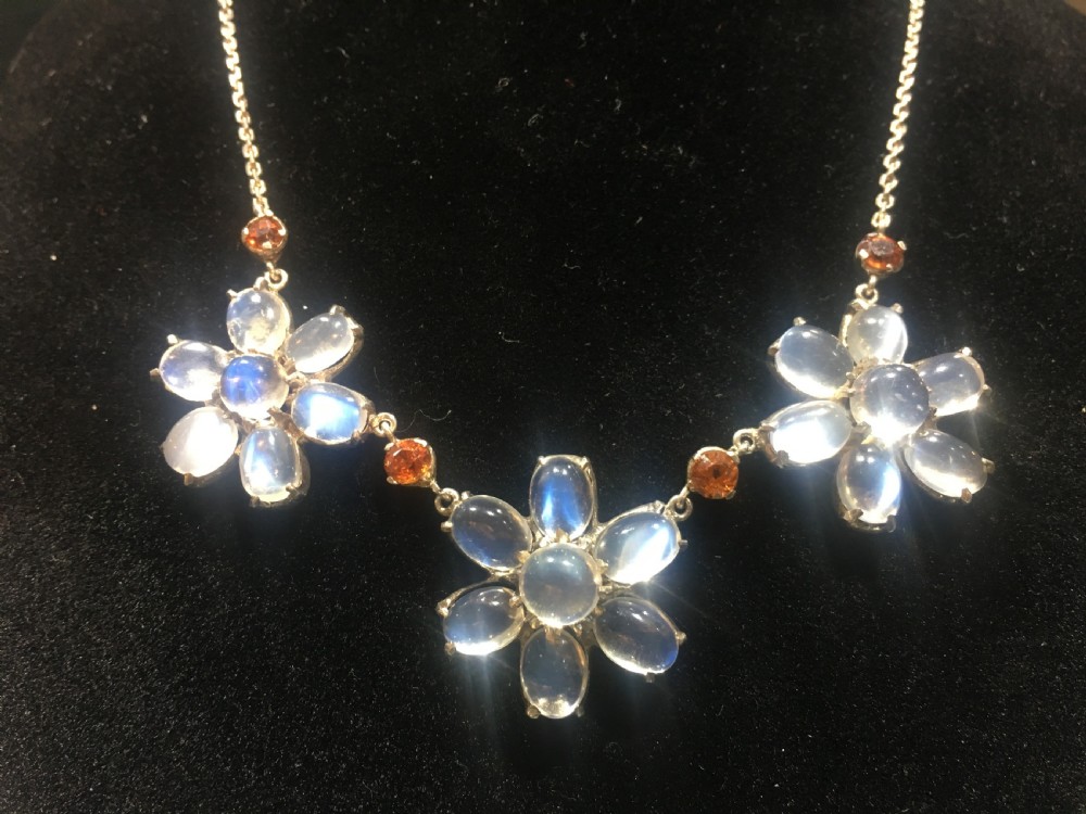 Victorian Sterling Silver Moonstone & Fire Opal Necklace View II