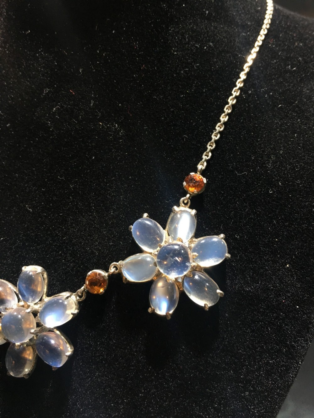 Victorian Sterling Silver Moonstone & Fire Opal Necklace View III