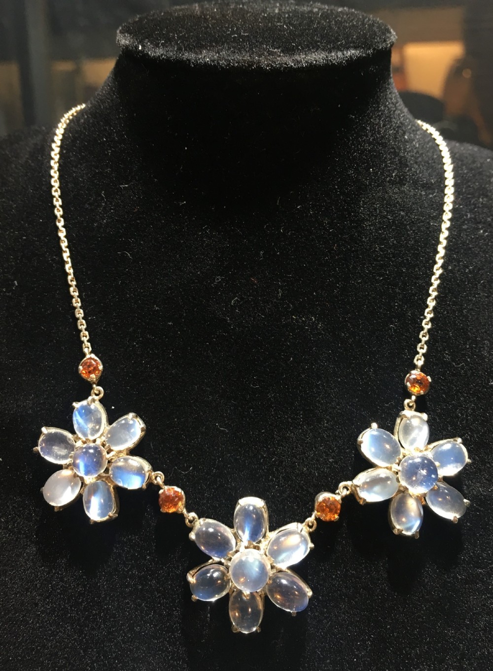 Victorian Sterling Silver Moonstone & Fire Opal Necklace View IV