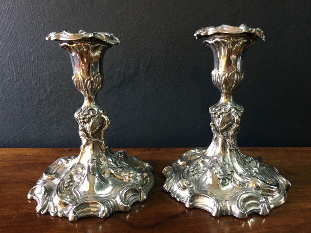 Elkington & Co Pair of Silver Plate Candlesticks c1850