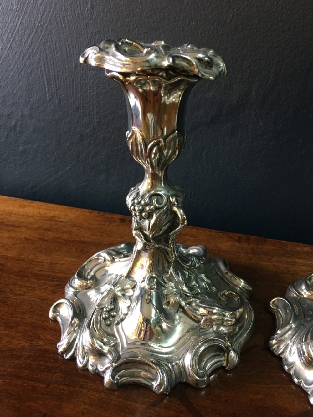 Elkington & Co Pair of Silver Plate Candlesticks c1850 View II