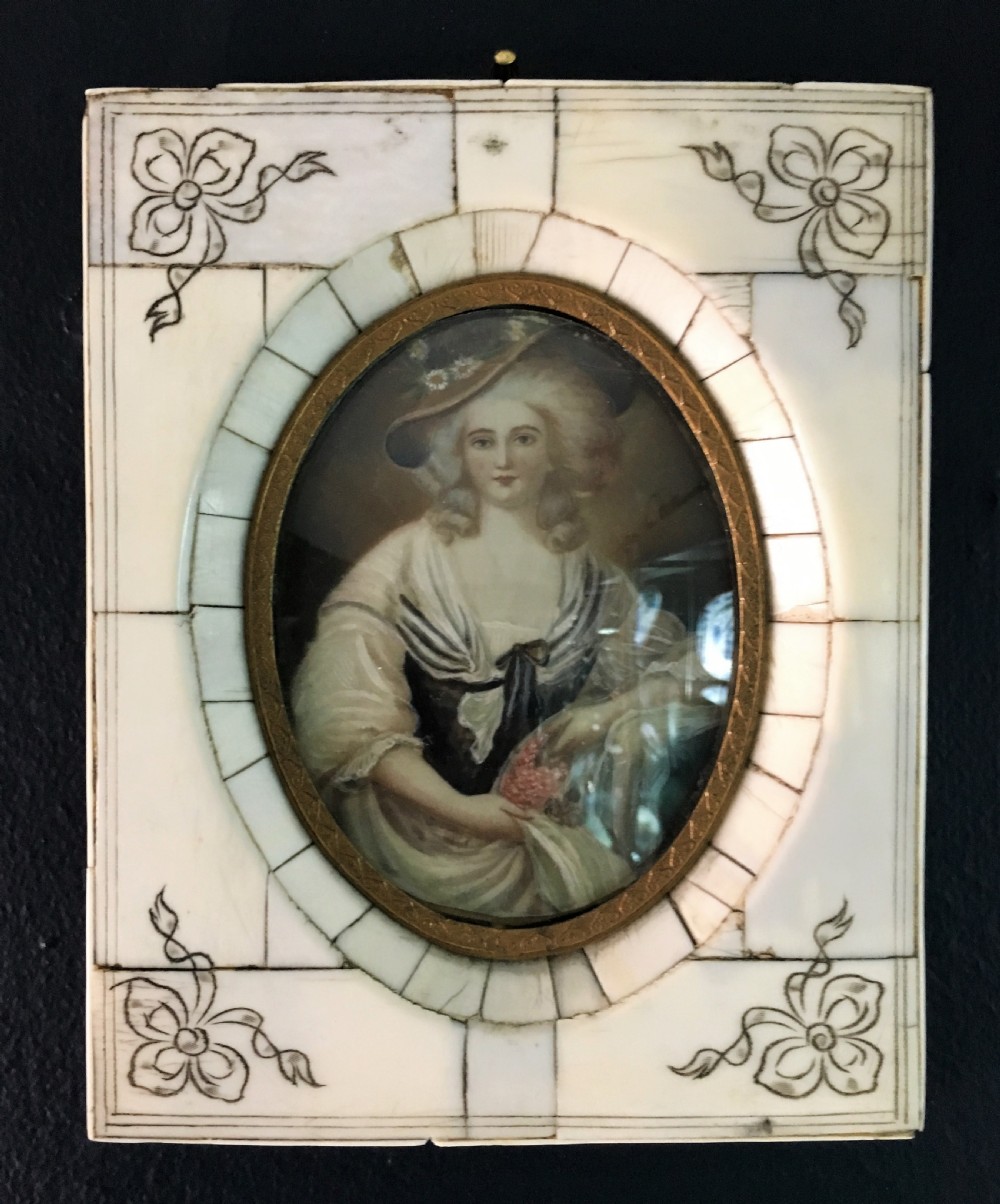 French Hand-Painted Miniature of a Lady c1920