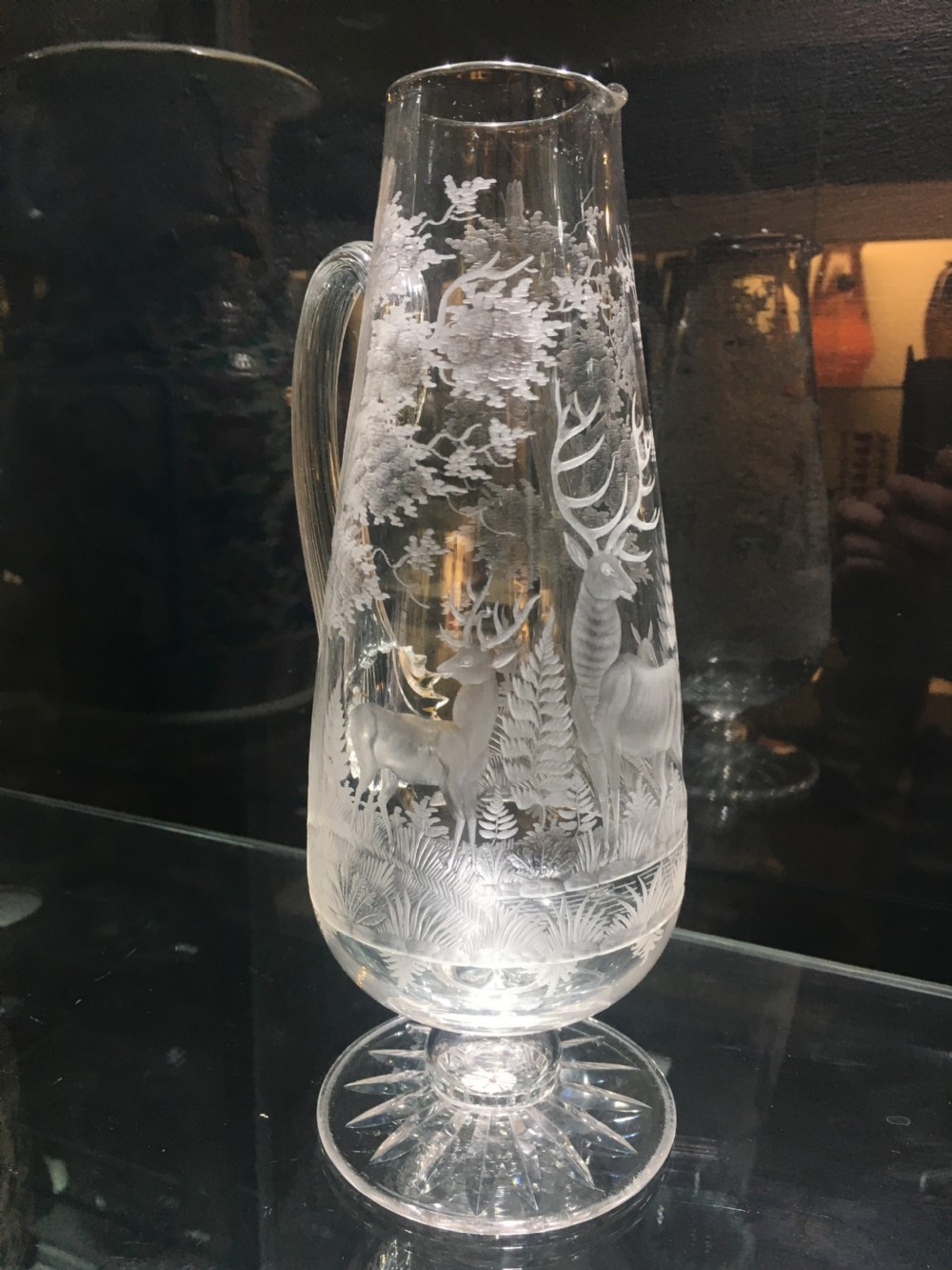 Stourbridge Jug Engraved with Stag & Deer in a Woodland c1870