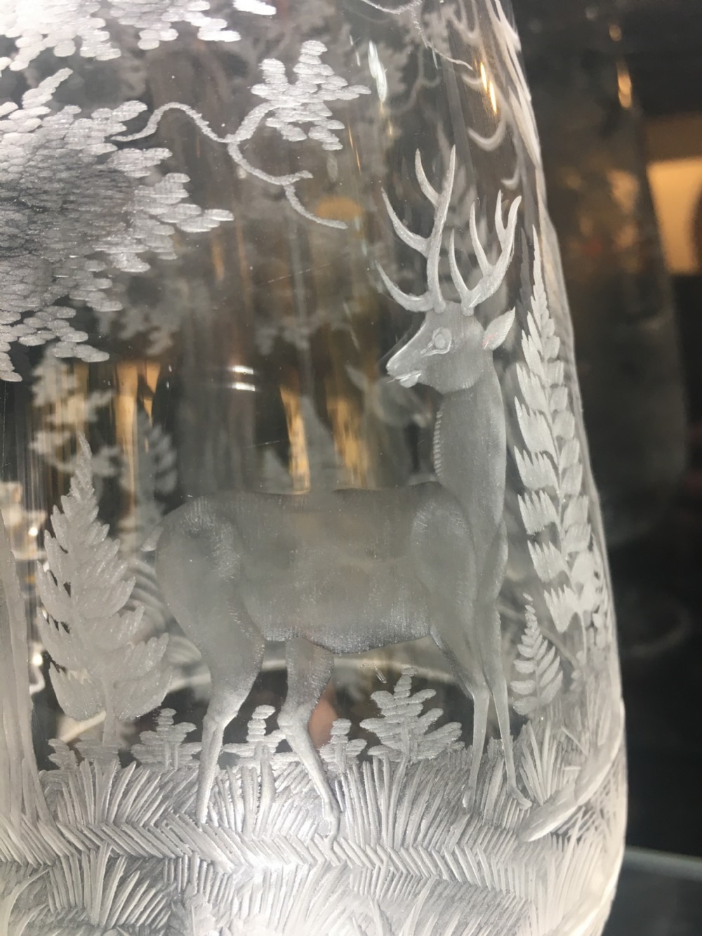 Stourbridge Jug Engraved with Stag & Deer in a Woodland c1870 View II