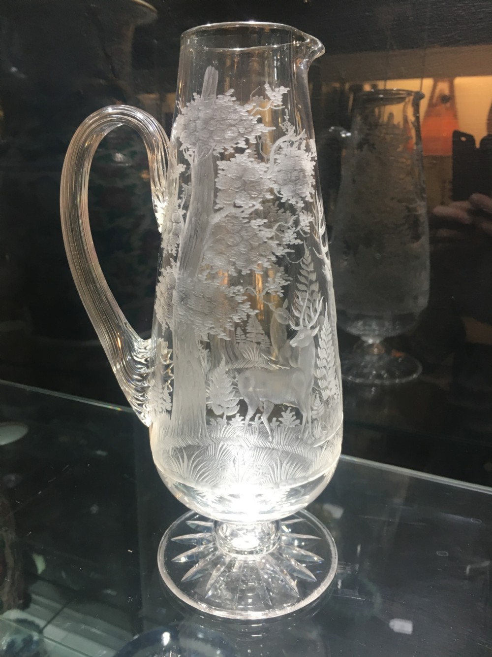 Stourbridge Jug Engraved with Stag & Deer in a Woodland c1870 View V