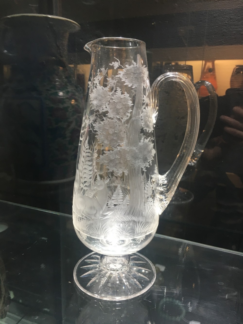 Stourbridge Jug Engraved with Stag & Deer in a Woodland c1870 View VI