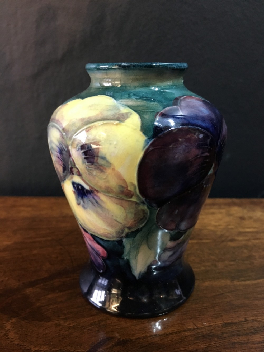 Moorcroft Pansy Design Miniature Vase by William Moorcroft c1914-17