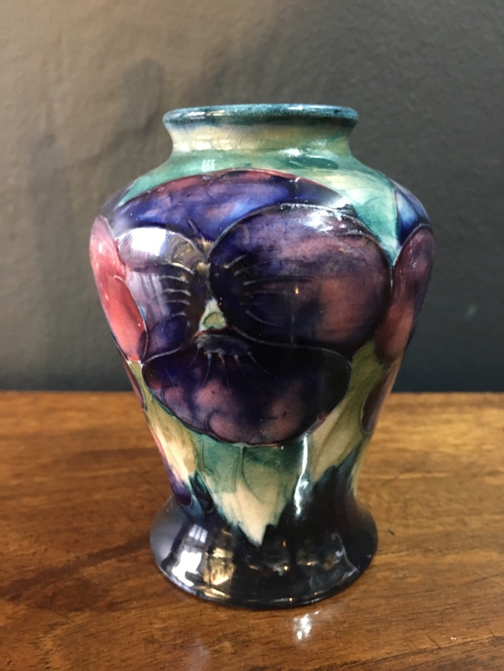Moorcroft Pansy Design Miniature Vase by William Moorcroft c1914-17 View II
