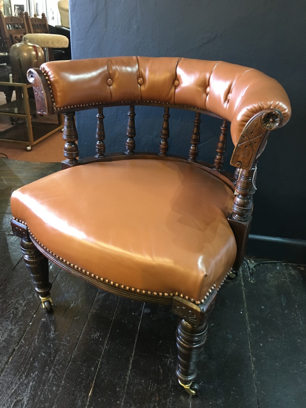 Victorian Mahogany Library Chair Upholstered in Fine Grain Leather c1860