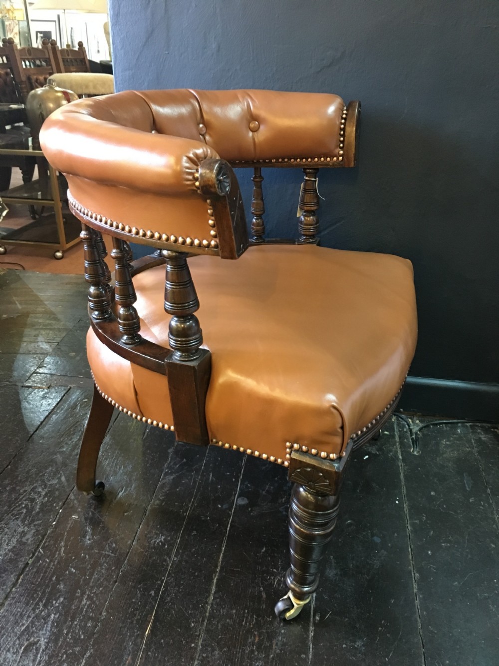 Victorian Mahogany Library Chair Upholstered in Fine Grain Leather c1860 View II