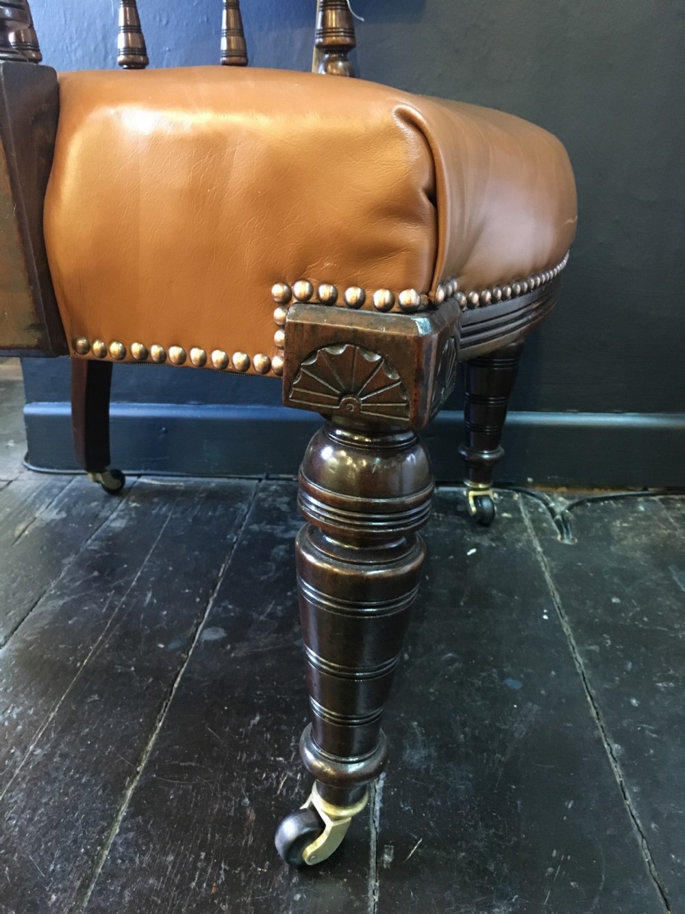 Victorian Mahogany Library Chair Upholstered in Fine Grain Leather c1860 View III
