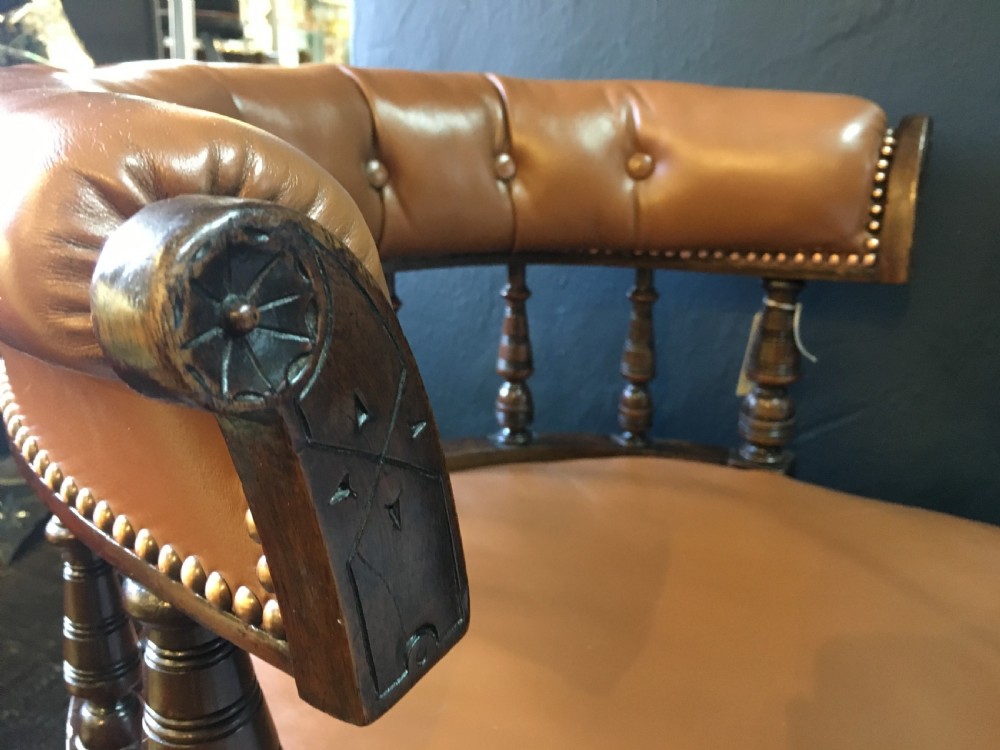 Victorian Mahogany Library Chair Upholstered in Fine Grain Leather c1860 View IV