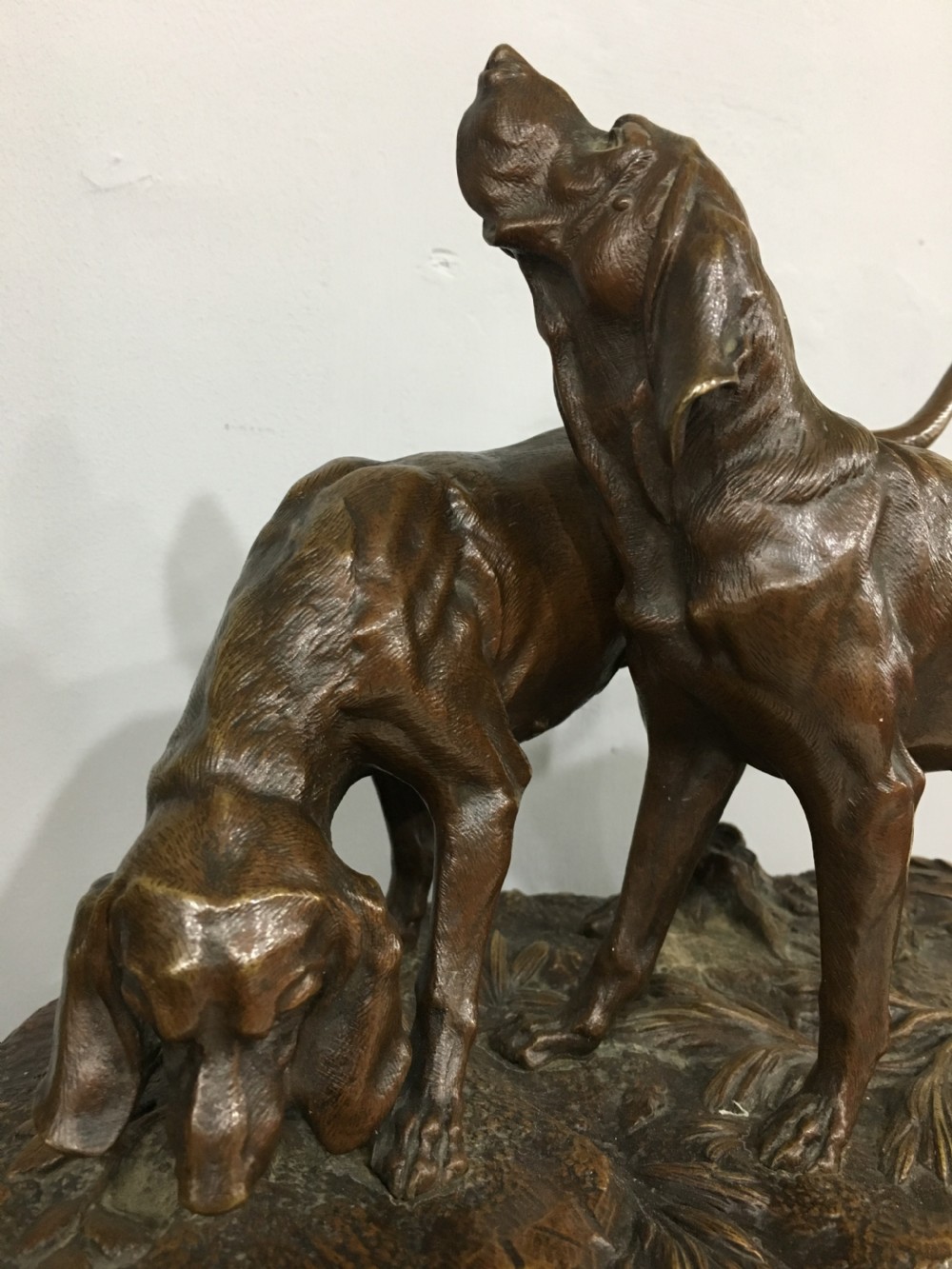 Alfred Dubucand Signed Orignial French Bronze Casting of a Pair of Hunting Dogs C19th View III