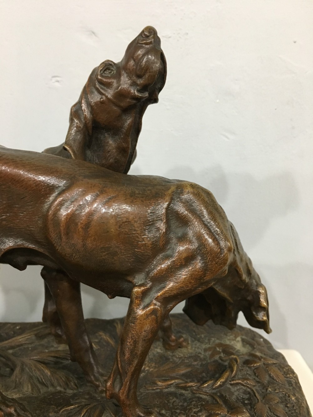 Alfred Dubucand Signed Orignial French Bronze Casting of a Pair of Hunting Dogs C19th View V