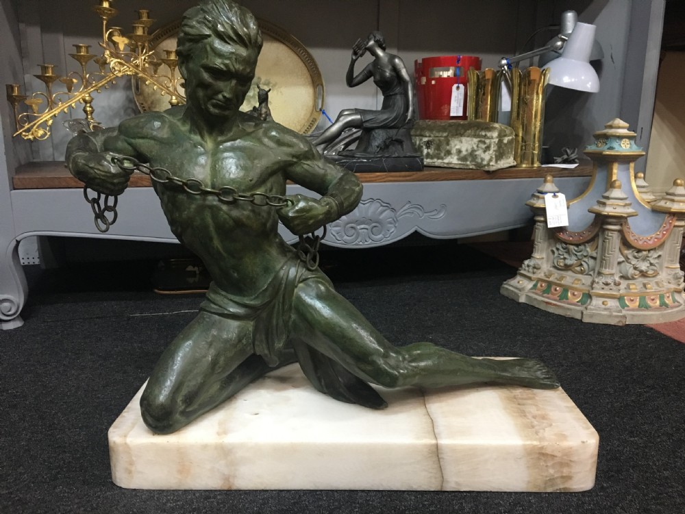 Roncourt Spelter Figure on Marble Plinth c1930
