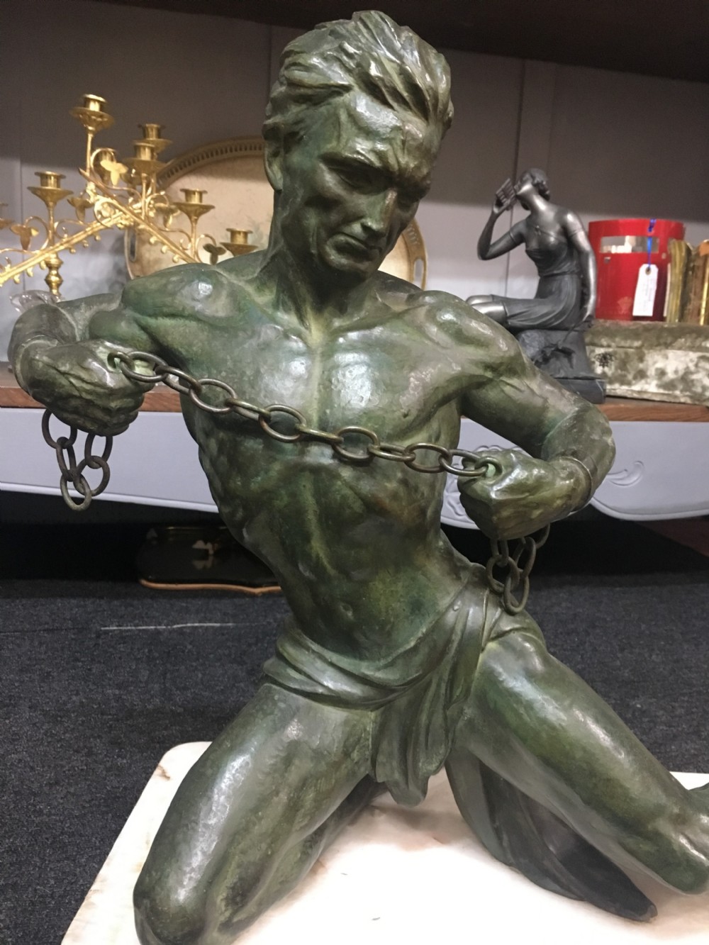 Roncourt Spelter Figure on Marble Plinth c1930 View II