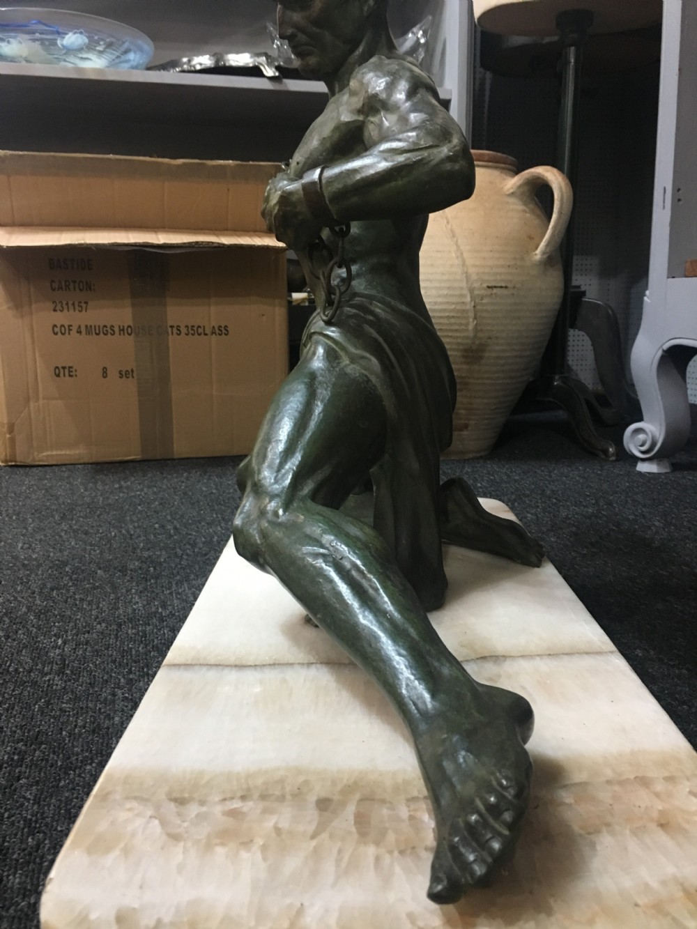 Roncourt Spelter Figure on Marble Plinth c1930 View IV