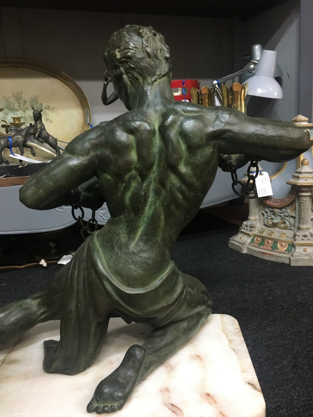 Roncourt Spelter Figure on Marble Plinth c1930 View V