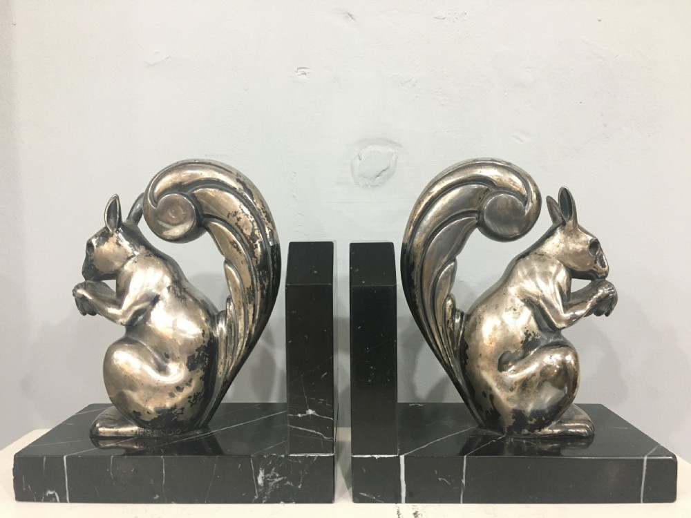 Art Deco Silvered Bronze Squirrel Bookends c1930