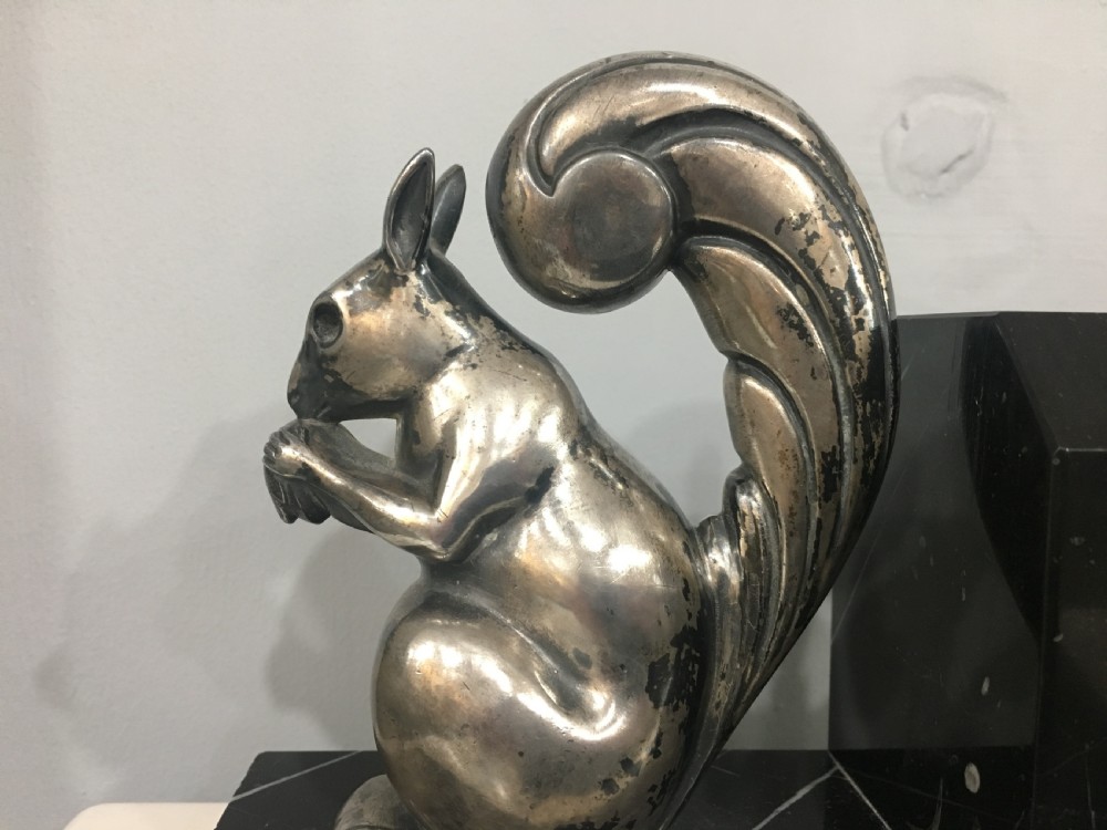 Art Deco Silvered Bronze Squirrel Bookends c1930 View II