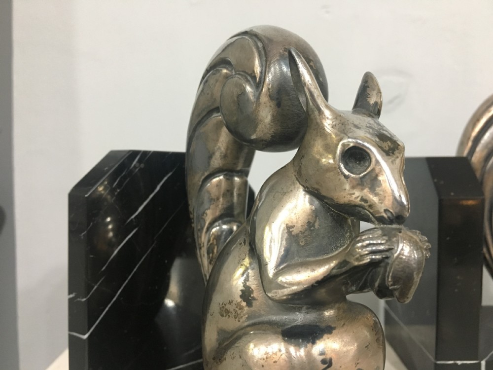 Art Deco Silvered Bronze Squirrel Bookends c1930 View IV