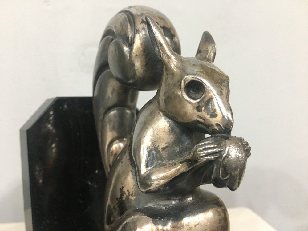 Art Deco Silvered Bronze Squirrel Bookends c1930 View V