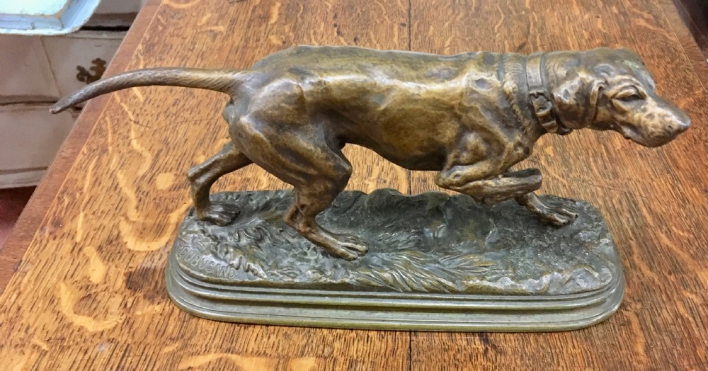 Alfred Dubucand Original French Bronze Casting of Pointer Hunting Dog, 19th Century.