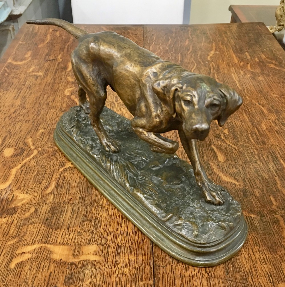 Alfred Dubucand Original French Bronze Casting of Pointer Hunting Dog, 19th Century. View II