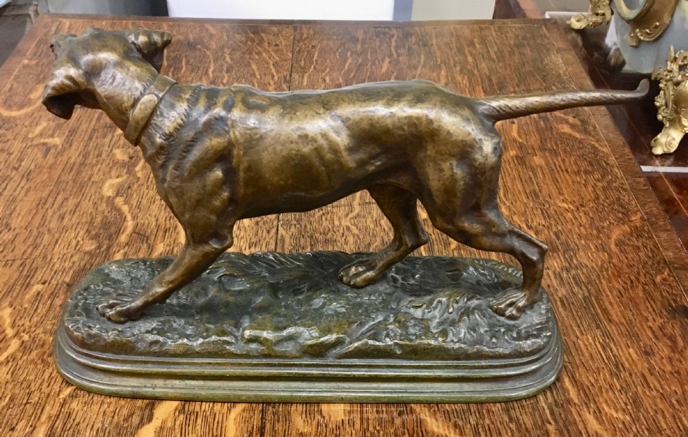 Alfred Dubucand Original French Bronze Casting of Pointer Hunting Dog, 19th Century. View IV