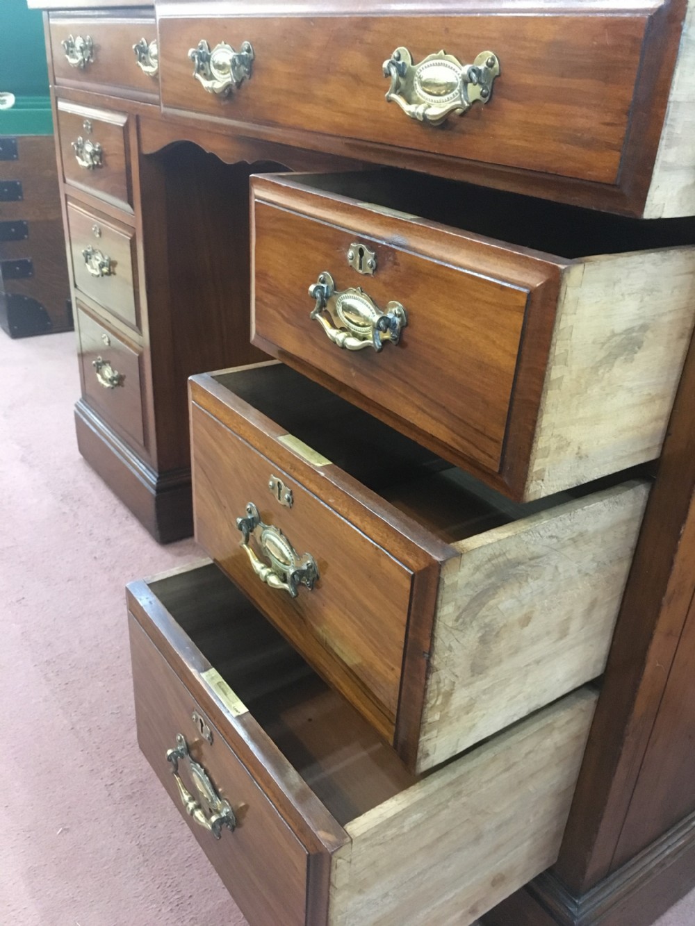 Late Victorian Twin Pedestal Mahogany Desk with Working Locks View IV